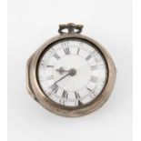 A silver Pair cased pocket watch, the white enamel dial marked with Roman numeral hour markers and