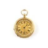 Open faced pocket watch, with a decorative dial, Roman numerals, and engraved back case,