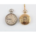 Military Open face pocket watch, unsigned dial with Arabic numeral hour markers,railway minute