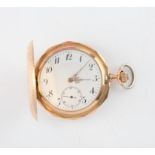 A full hunter pocket watch, white enamel dial with subsidiary seconds dial, Black Arabic numeral