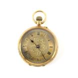 Open faced pocket watch, with a decorative dial, swiss made, with Roman numerals,