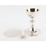 Modern planished silver chalice on octagonal pedestal base with central knop by Walter Frank Knight,