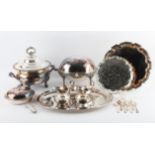 Assorted silver plated items to include soup tureen, chaffing dish, muffin dish etc