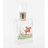 Hukin and Heath large silver collared decanter featuring a horse and hound hunting scene,
