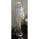20th century white marble figure of a nude holding an urn, 144cm high
