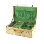 Vellum covered travel case, with an internal case fitted for brushes and mirrors,