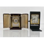 Jaeger travelling alarm clock no.121277 in green leather folding case and presentation Swiss