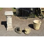Reconstituted stone plinth by 'The Stone Studio' with rope twist stem, 74 cm high, 32 cm square,