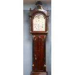 George III mahogany eight day longcase clock, the hood with brass fretwork top and stop fluted