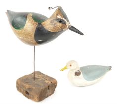 Guy Taplin, Painted wood figure of a Lapwing, on a driftwood base, 29.5 cm high, signed and dated