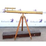 Brass Astronomical 3 inch diameter telescope, with finderscope, ratchet fine focus,