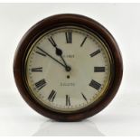 Mahogany cased single fusee wall clock the 31cm white enamel dial with Roman numerals, signed M. C.