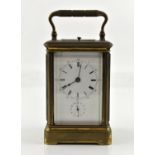 Early 20th century French brass repeating carriage clock with alarm, striking the hours and half