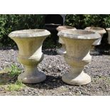 Pair of reconstituted stone campana shape garden urns 59 cm high
