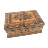 19th century rosewood and Tunbridge ware trinket box with floral decoration, interior with lift-out