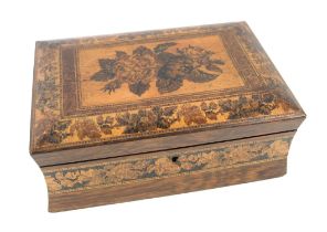 19th century rosewood and Tunbridge ware trinket box with floral decoration, interior with lift-out