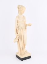 Ivory-coloured resin sculpture in the form of Hebe Goddess of youth and cup bearer to the Greek