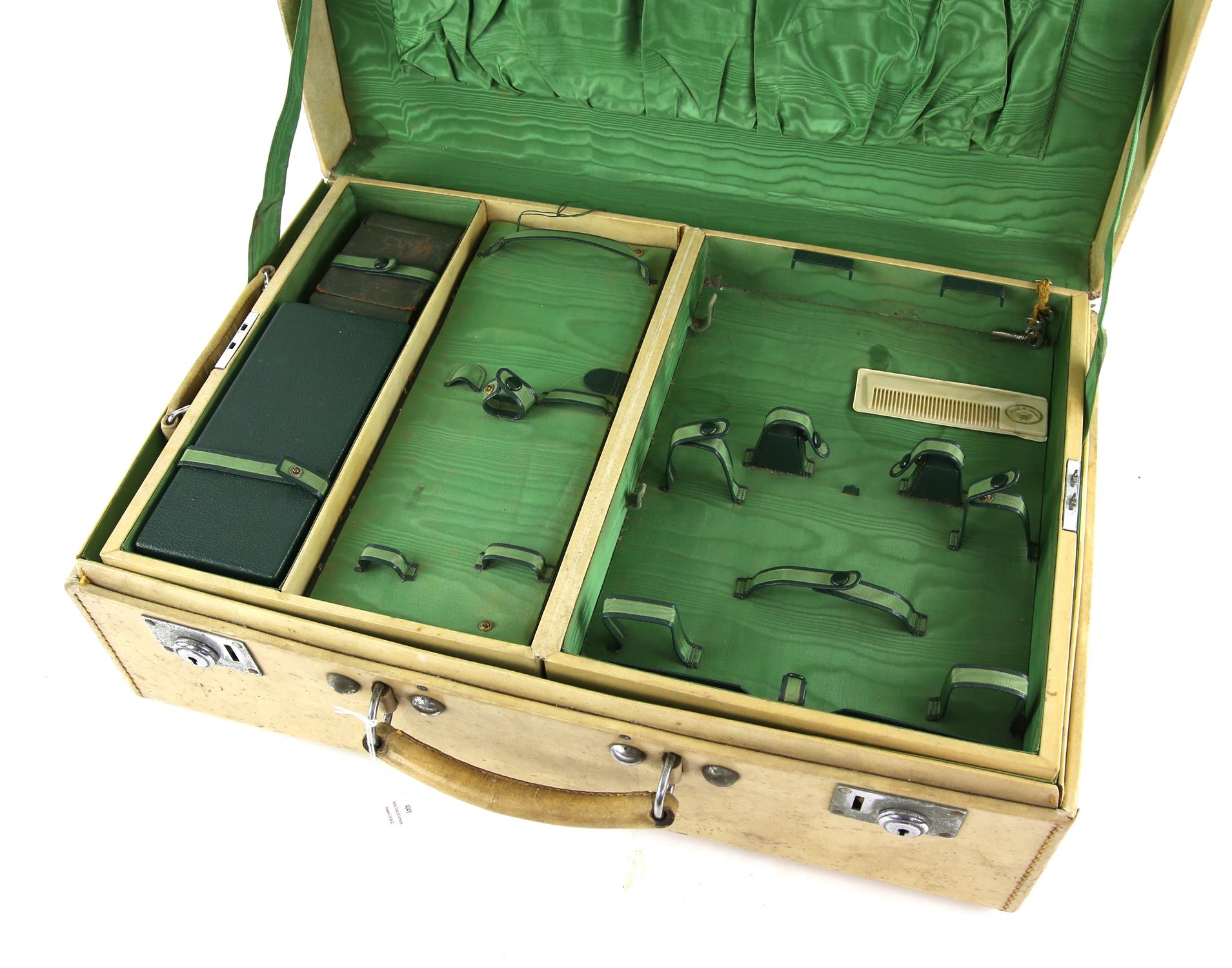 Vellum covered travel case, with an internal case fitted for brushes and mirrors, - Image 2 of 2