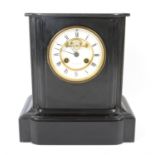 Brocot & Delettrez black marble mantel clock with visible escapement, the enamelled dial with twin