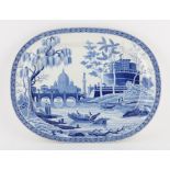 19th century blue and white meat plate, depicting St Mark's and Castel Sant'Angelo on the River