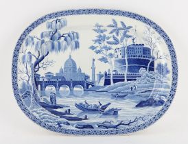 19th century blue and white meat plate, depicting St Mark's and Castel Sant'Angelo on the River