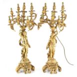 Pair of Napoleon III gilt bronze figural candelabra, stamped H. Picard, each with eight later