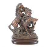 Modern bronze group 'Duncan's Horses' from a scene in Macbeth, signed G. Tiney '84, 6/9, 33cm high,