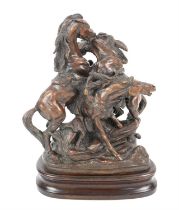 Modern bronze group 'Duncan's Horses' from a scene in Macbeth, signed G. Tiney '84, 6/9, 33cm high,