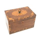 19th century mahogany tea caddy with inlaid shell and cross-banded decoration, re-fitted interior