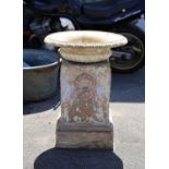 Stoneware garden urn with foliate rim on a square plinth with wreaths and ribbons 56cm Dia. H75cm