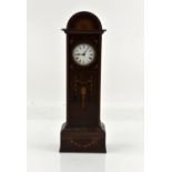 Early 20th century inlaid mahogany miniature longcase clock with white enamel dial,
