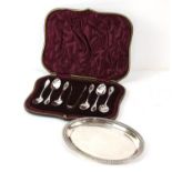 Victorian cased set of silver tea spoons and tongs Sheffield 1900 3.22oz 100gm and a modern oval