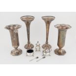 Pair of silver trumpet vases with pierced rims, by Walker & Hall, H23cm, Sheffield 1908,