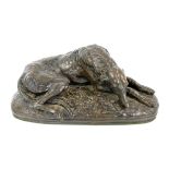 After Paul Joseph Raymond Gayrard, a resin bronze sculpture of a reclining deerhound signed Gayrard,