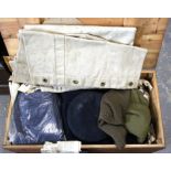 Chest of Merchant Navy uniform, including caps, jackets, Canadian Red Cross balaclava,