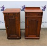 Pair of Victorian mahogany bedside cabinets, with frieze drawers over panelled doors and plinth