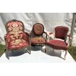 Three French painted armchairs, various designs