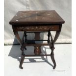 Early 20th century rosewood and marquetry inlaid envelope top card table 60cm x 60cm x 74cm folded