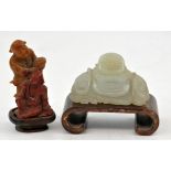 Two Chinese miniature stone sculptures , Republic period. To include a seating Jade buddha on a