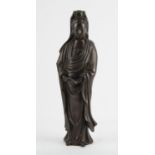 A Chinese Silver - Inlaid Bronze Figure of a Guanyin, Qing dynasty, 19th century. Depicted standing,