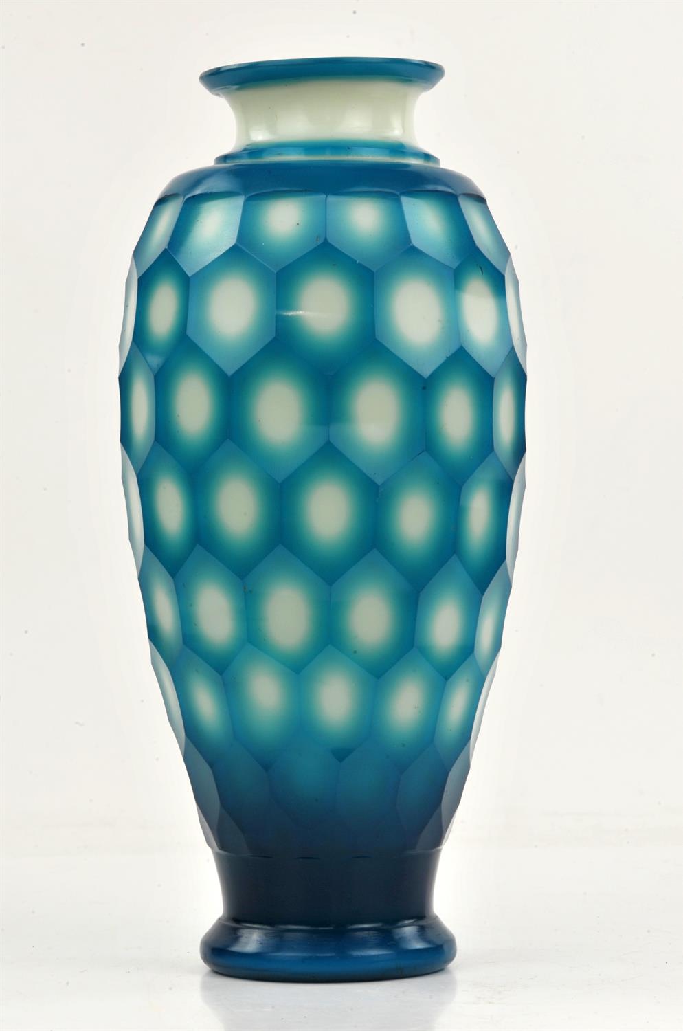 Chinese Blue Peking Glass Vase, 20th century (probably Republic period). With a white core and