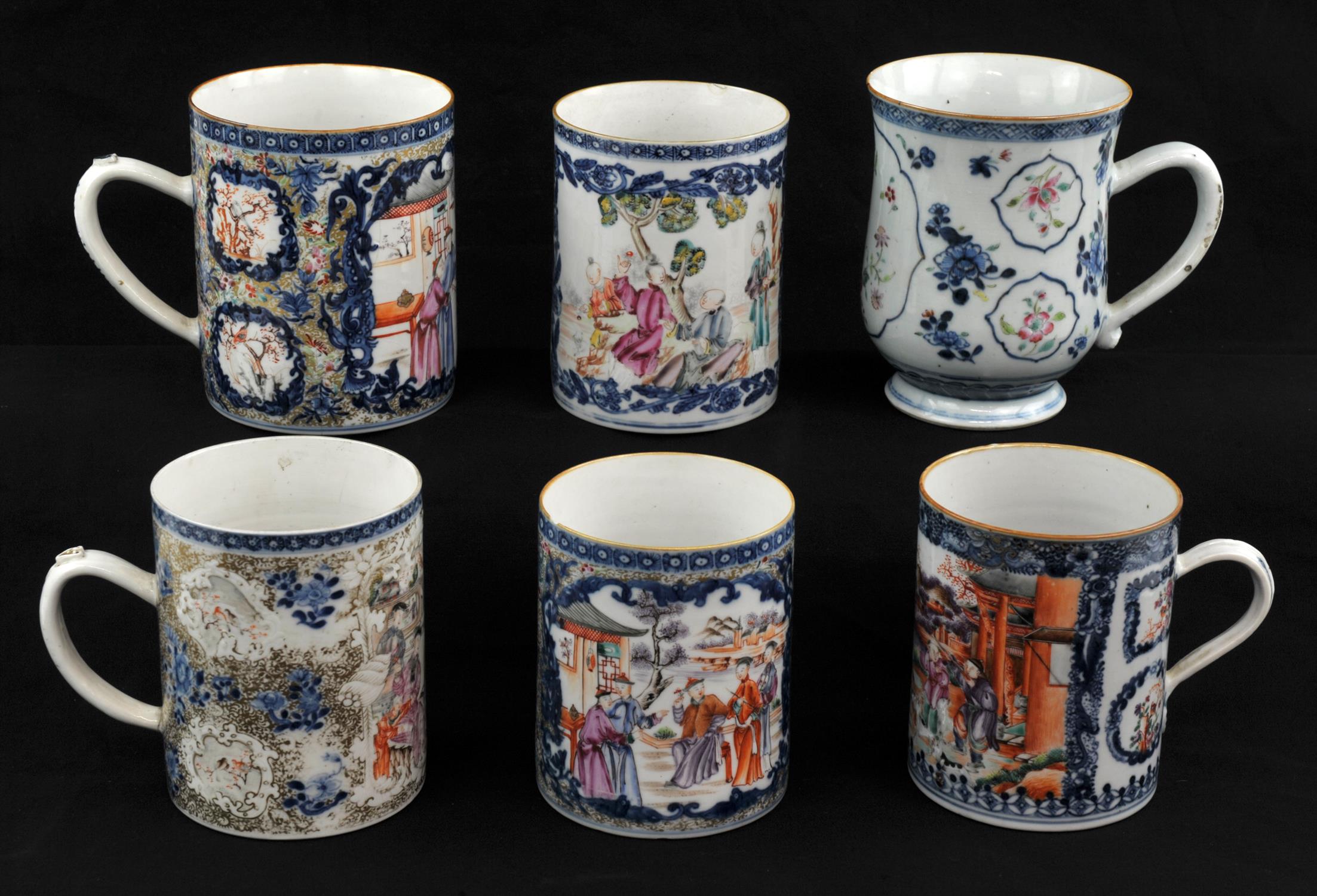 A collection of six Chinese Export Tankards, Qing dynasty, late 18th early 19th century variously - Image 2 of 15