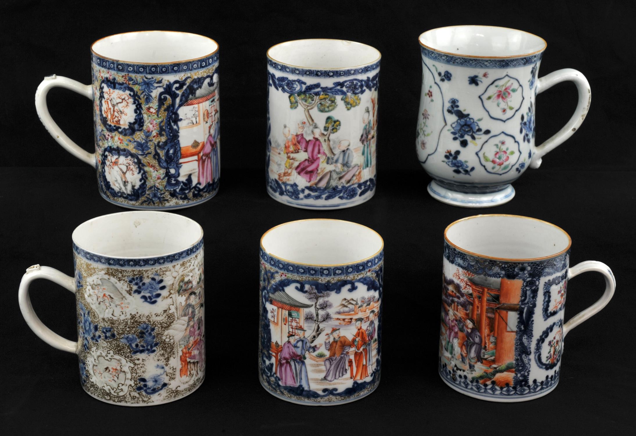 A collection of six Chinese Export Tankards, Qing dynasty, late 18th early 19th century variously - Image 4 of 15