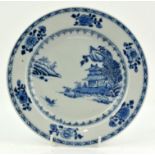 Chinese blue and white dish, Qianlong period, C.1750. Painted with a fisherman punting his boat