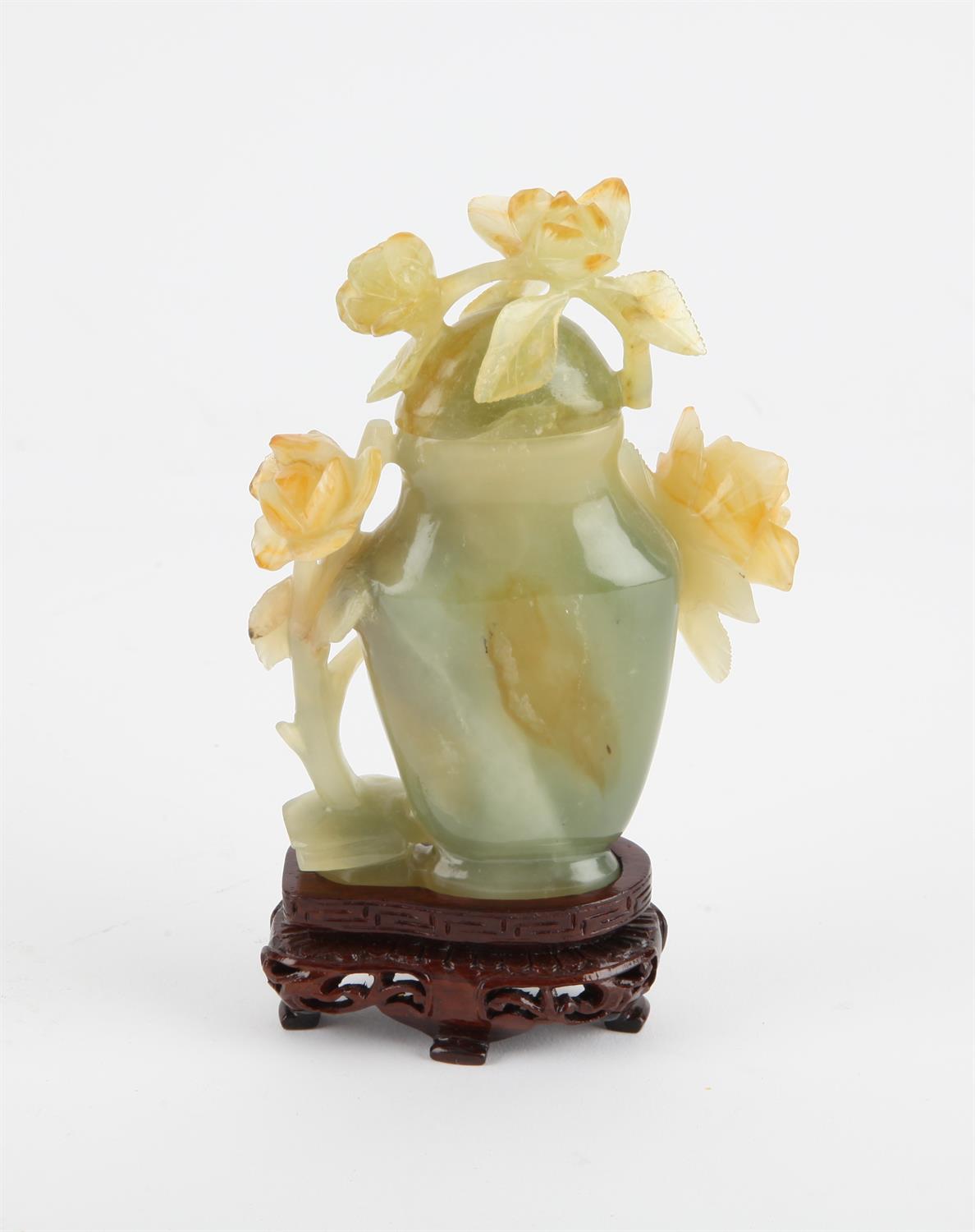 Chinese jade lidded jar decorated with carved flowers and vines. 20th century 12 cm High. - Image 2 of 2