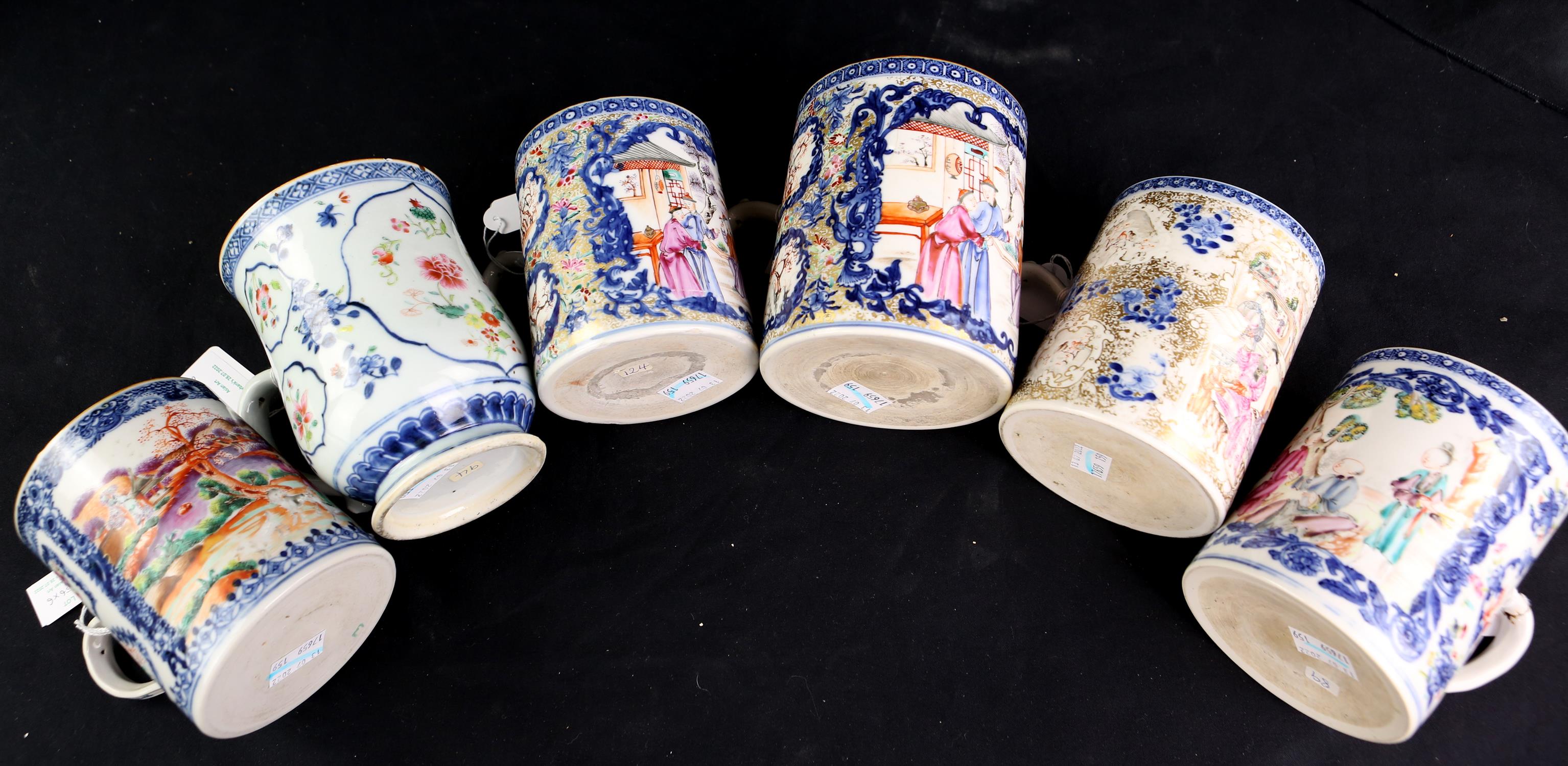 A collection of six Chinese Export Tankards, Qing dynasty, late 18th early 19th century variously - Image 14 of 15