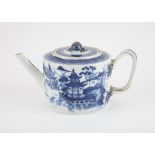 A Chinese export canton blue and white teapot, Qing dynasty, 19th century painted with landscape