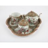 A Chinese Export Famille Rose Cantonese Tray with Tea Pot,Sugar Bowl, Tea Cup and Saucer ,