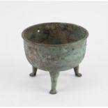 Chinese archaic style bronze tripod ding. The body decorated with geometrical patterns .