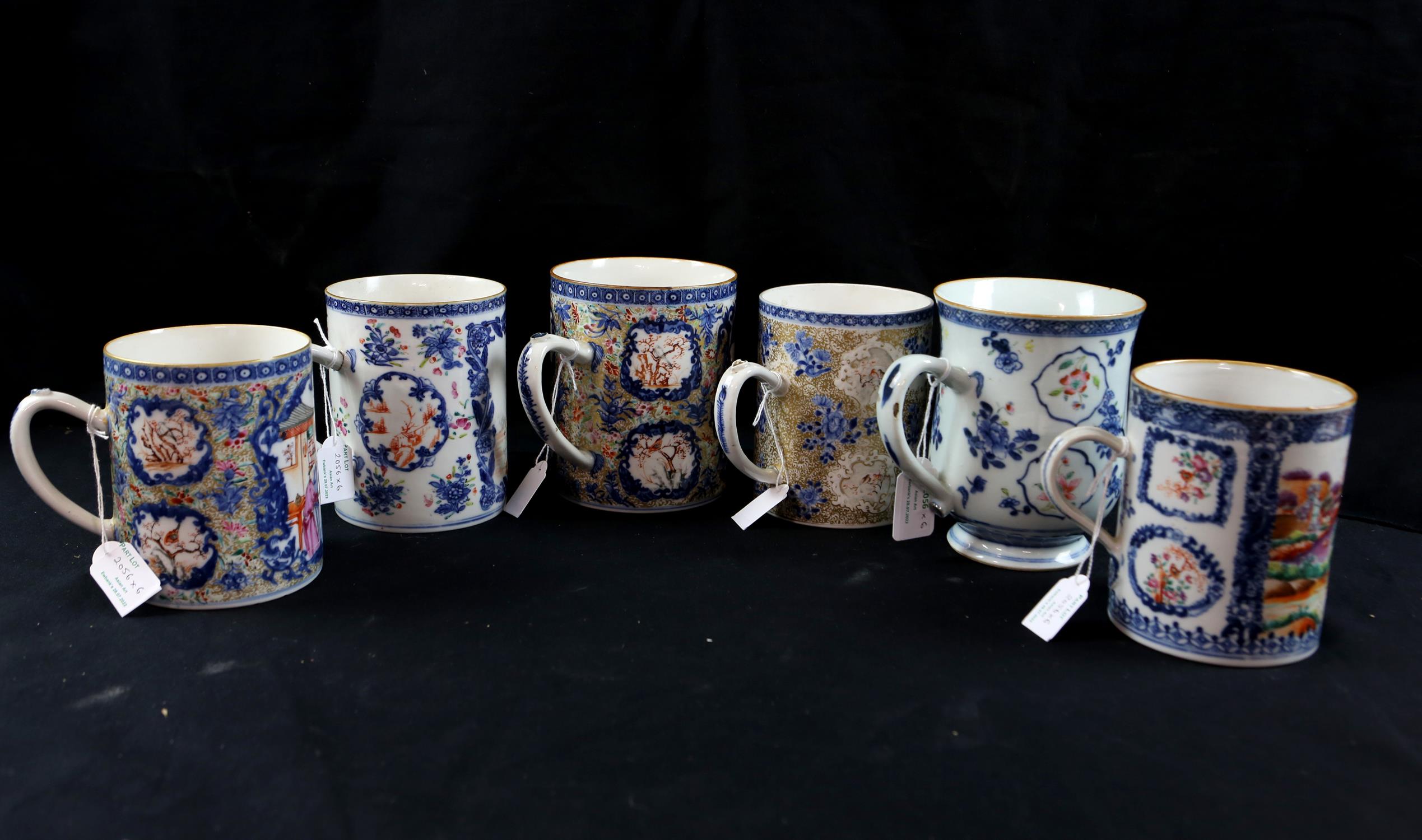 A collection of six Chinese Export Tankards, Qing dynasty, late 18th early 19th century variously - Image 7 of 15